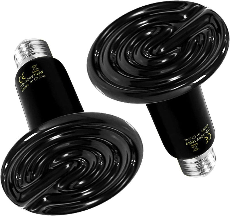 HealSmart Reptile Heat Lamp 100W 2-Pack Ceramic Heat Emitter, No Light Emitting Heat Bulbs for Amphibian Pet Brooder Coop Incubating Chicken, Lizard Bearded Dragon Turtle Snake Terrarium Black - Image 1